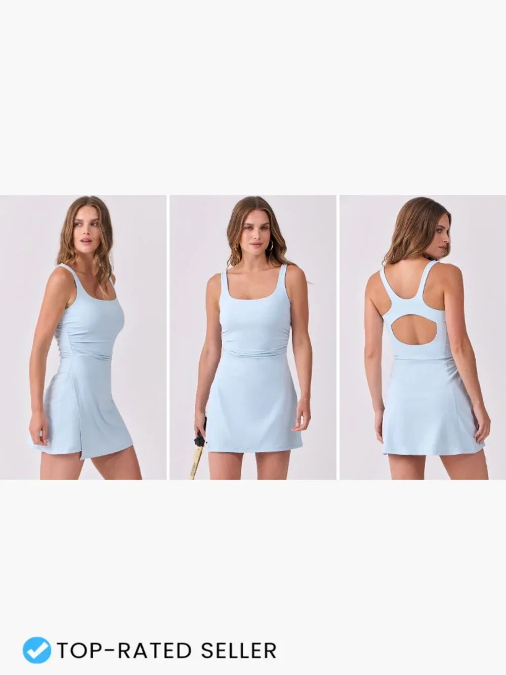 Square Neck Sleeveless Tennis Dress with Built-in Shorts Athletic Skort Golf - Picture 7 of 7